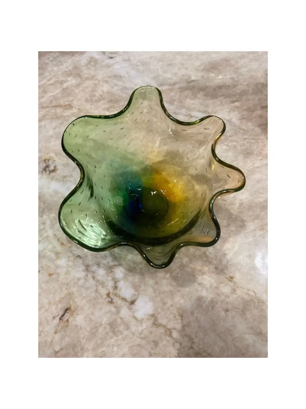 Adam jablonski signed polish Glass Bubble Ruffled Vase hand blown. Artisan.